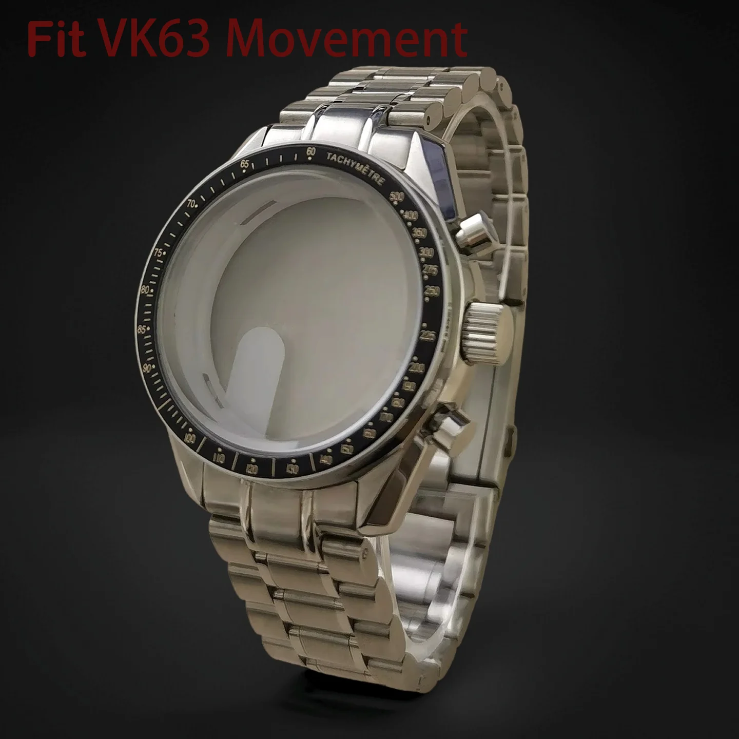 40mm VK63 Stainless Steel Case Strap Moonswatch Style Moon Back Cover Fit VK63 Quartz Movement Gold Word Bezel Watch Accessories