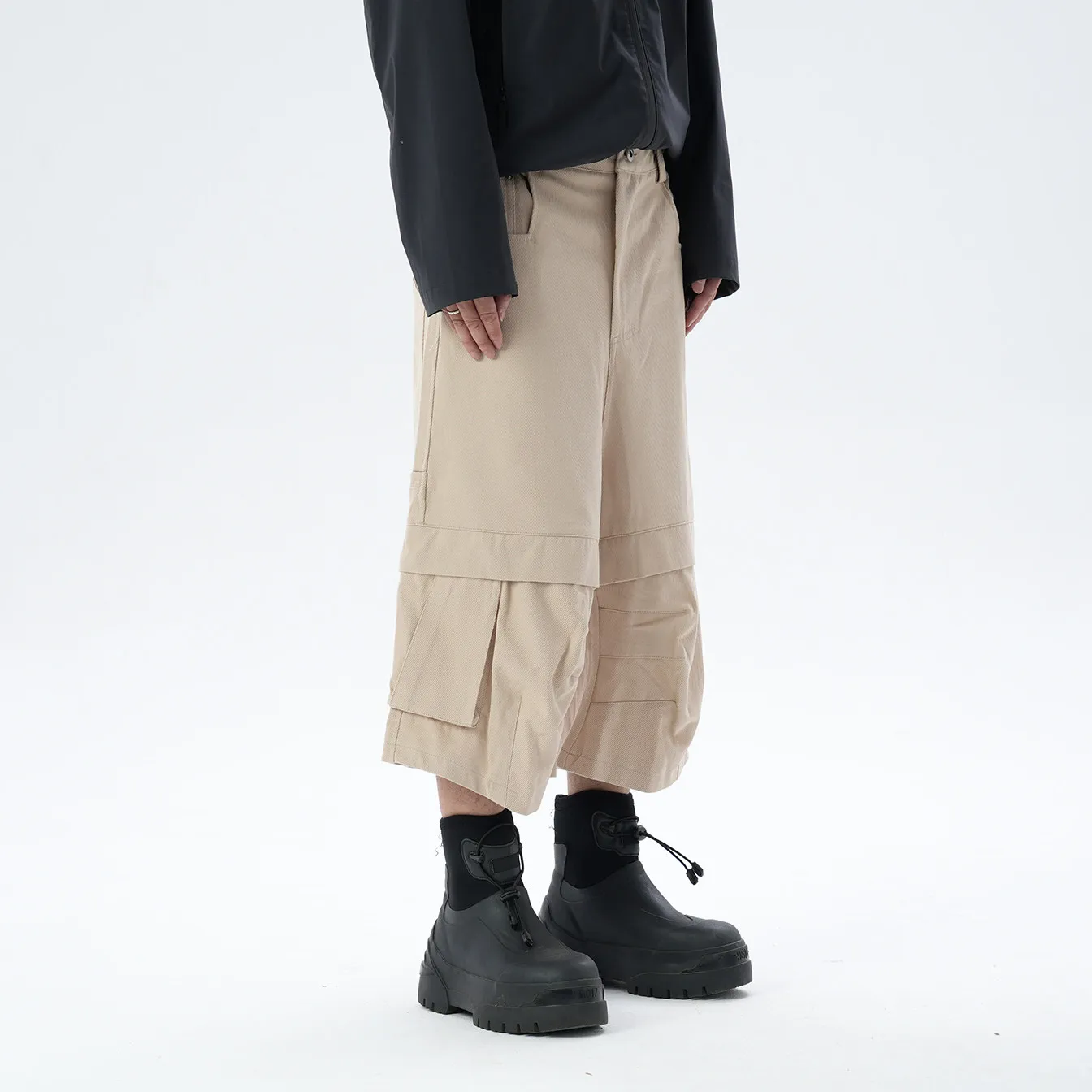 Fashionable American Retro High Street Three-Dimensional Pleated Profile Pleated Men's Summer Machete Cropped Shorts