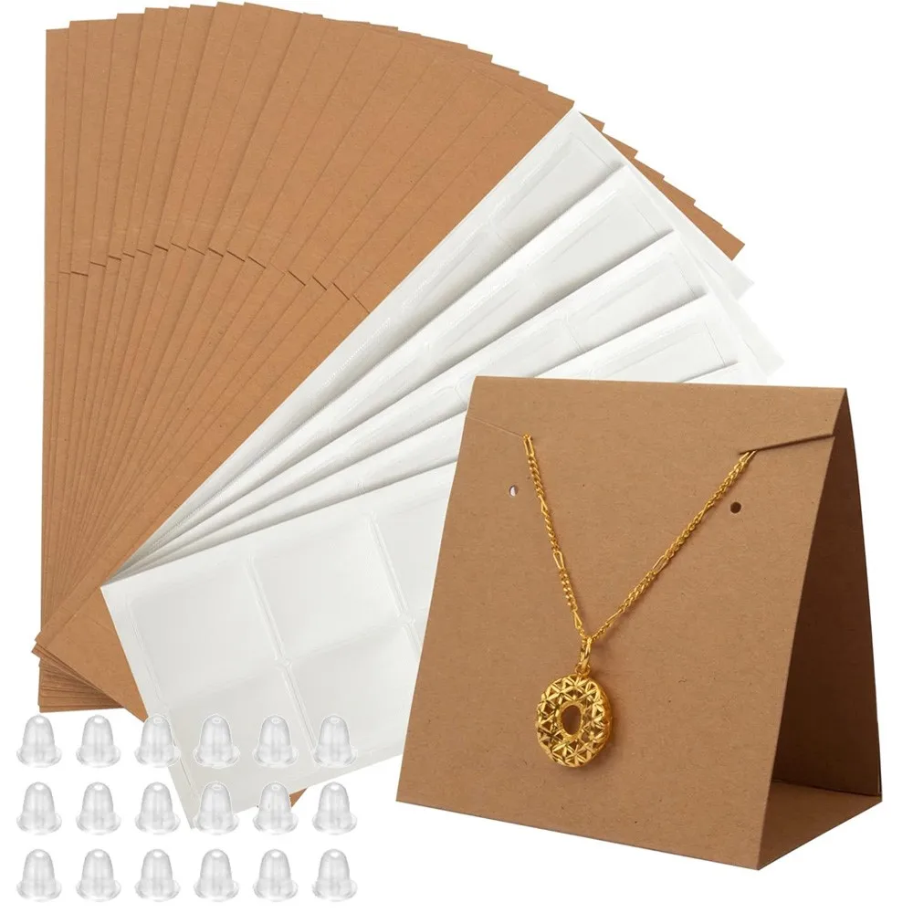 10/200pcs Paper Standing Necklace Display Cards Stand Cardboard For Earrings Ear Studs Jewelry Packaging Small Business Supplies