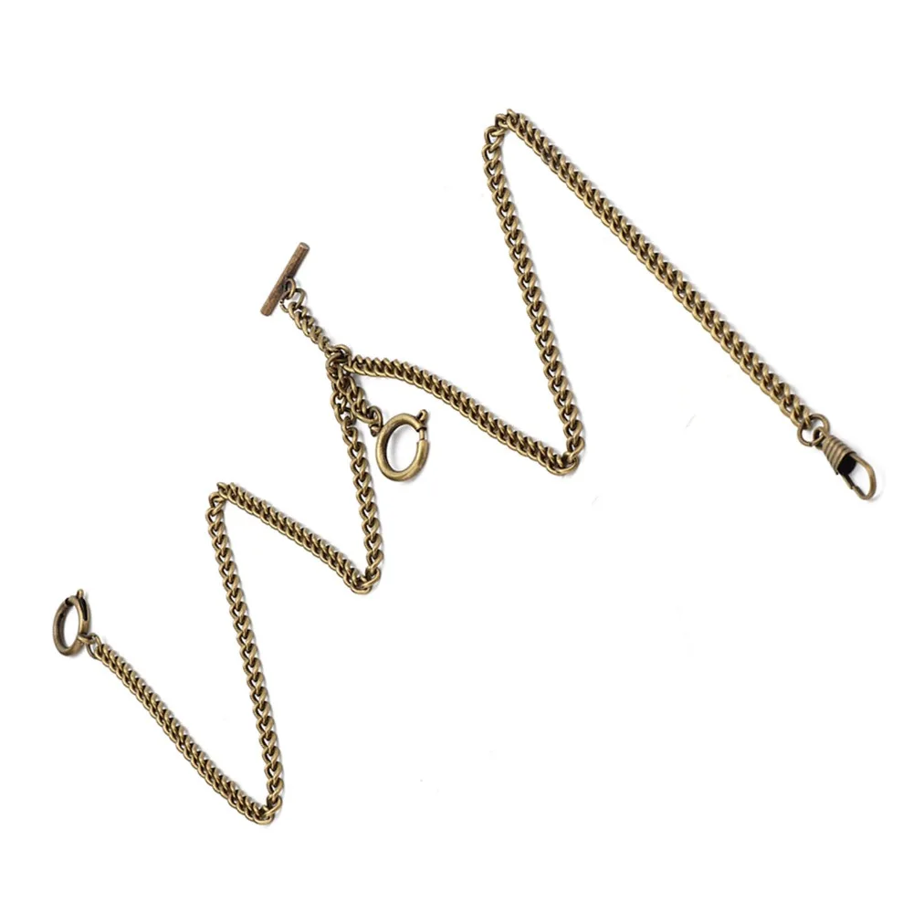 Classic 44cm Length Pocket Watch Chain Bronze 3 Hook T Bar Vintage Pocket Watch Chain Classic Antique Present Vest Chain