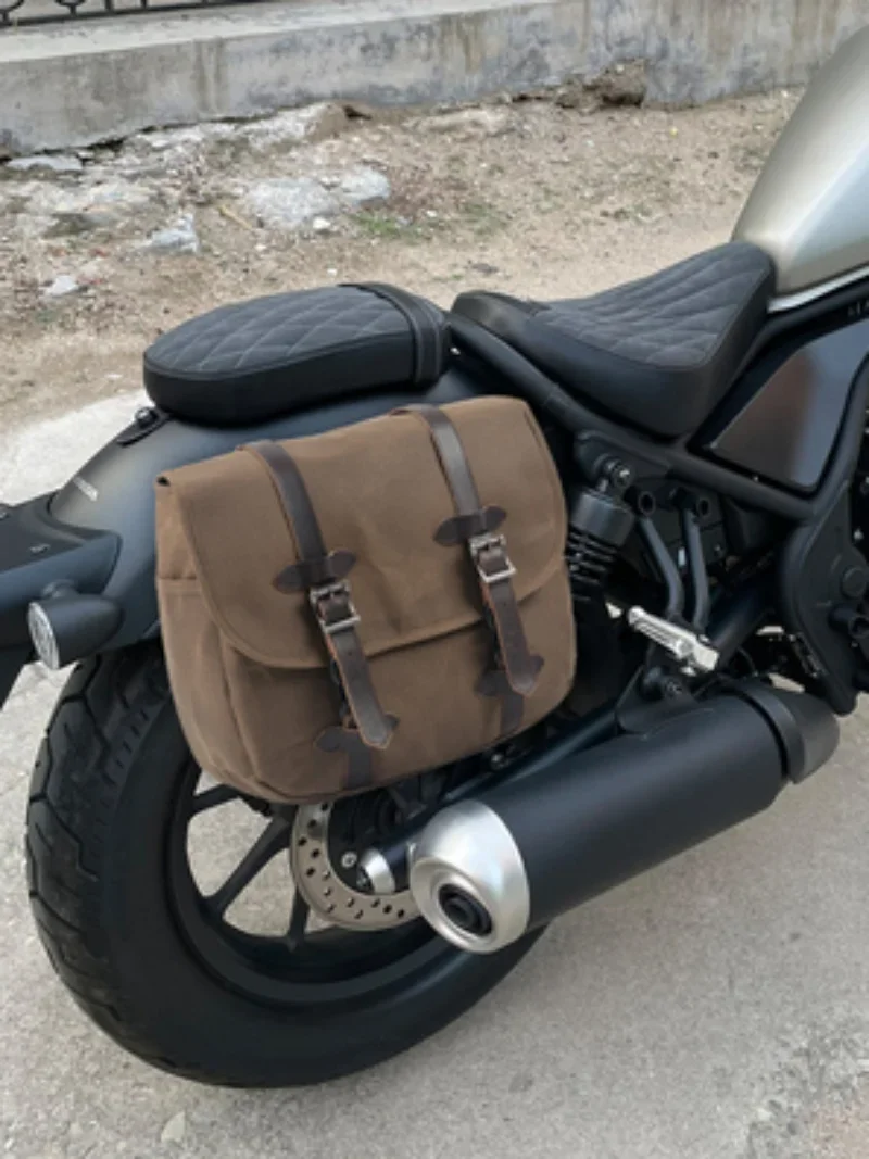 Vintage Motorcycle Bag Outdoor Bicycle Motorcycle Bag batik Canvas Motorcycle Wax Dyed Canvas Side Bag