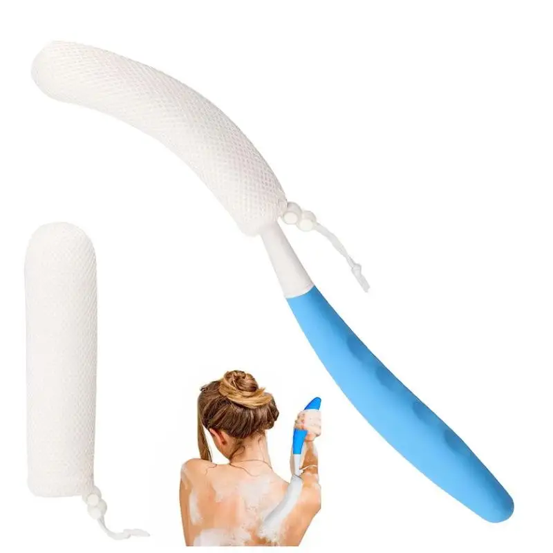 Long Handle Back Scrubber Brush with Soft Mesh, Exfoliating Body Massager and Cleanser for Shower Bath, Bathroom Supplies