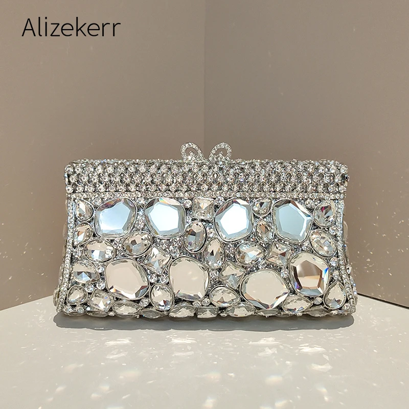 Alizekerr Glass Crystal Evening Bags Women 2025 Gorgeous Boutique Gemstone Clutch Purses Wedding Party Ladies Elegant Handbags