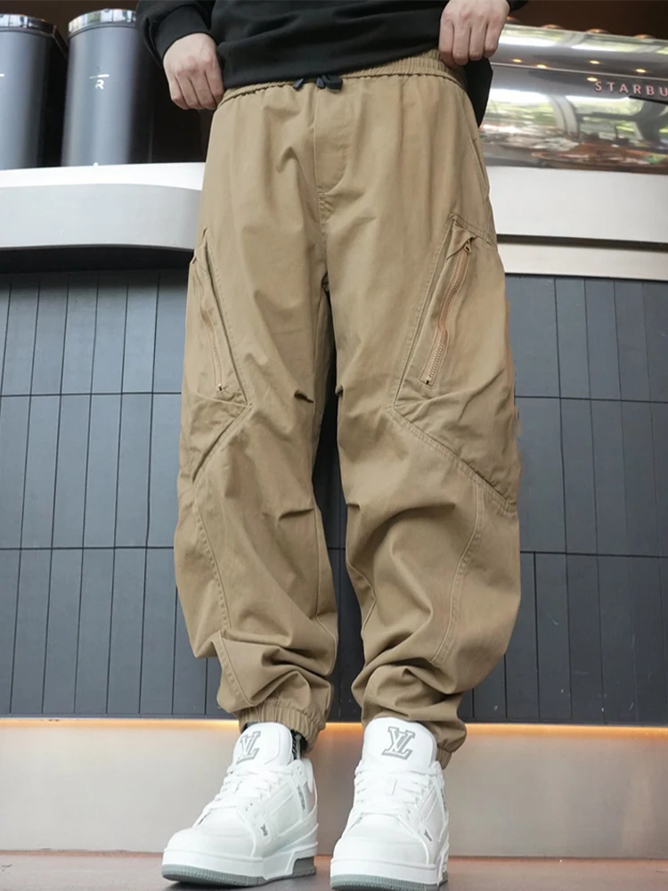 American Style Outdoor Work Pants Men's Fashion Trend Pocket Zipper Cuffed Youthful Loose Casual Trousers Autumn Season