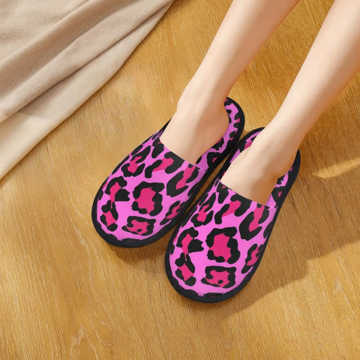 Custom Hot Pink Leopard Print Slippers Memory Foam Warm Soft Women House Slipper Bedroom Cozy Shoes