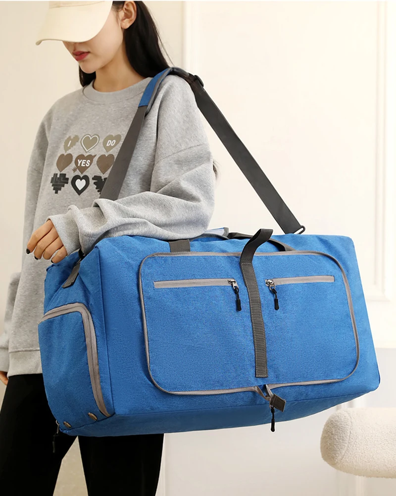 65L Foldable Travel Duffle Bag Large Capacity Luggage Bag Men Women Overnight Handbag Shoulder Tote Bag with Shoes Compartment