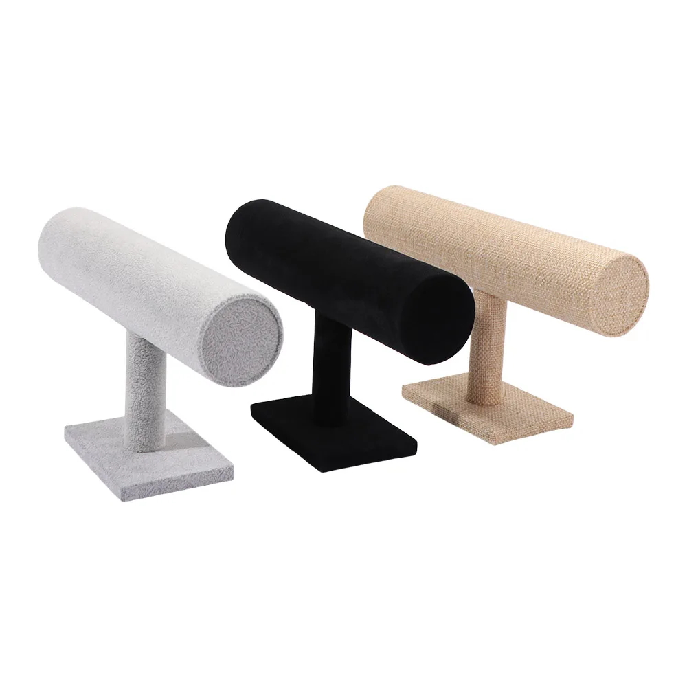 Single Tier Bracelet Display Stand Velvet Vertical Jewelry Chain Holder T-bar Watch Display Jewelry Organizer Bar