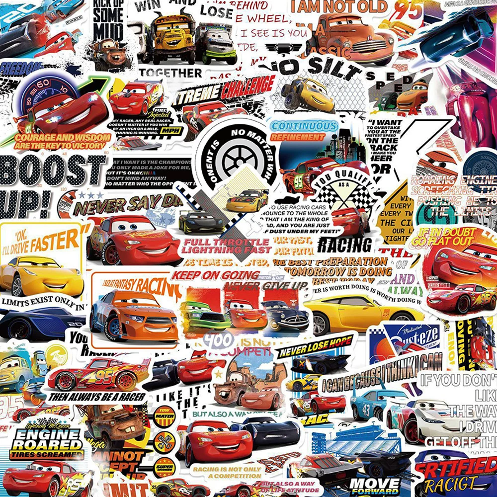 50pcs Cartoon Disney Anime Cars Lightning McQueen Stickers Cool Decals DIY Scrapbook Helmet Laptop Waterproof Sticker Wholesale