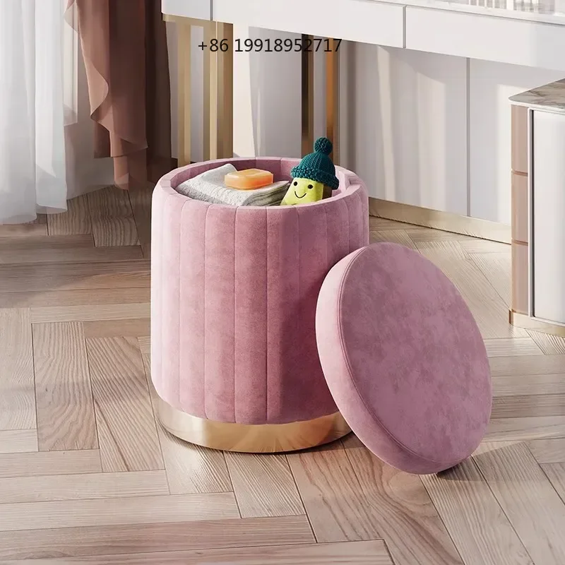 Cream Style Vanity Stool, Makeup Chair with Storage for Dressing Table, Upholstered Bedroom Bench & Shoe Ottoman JJ815