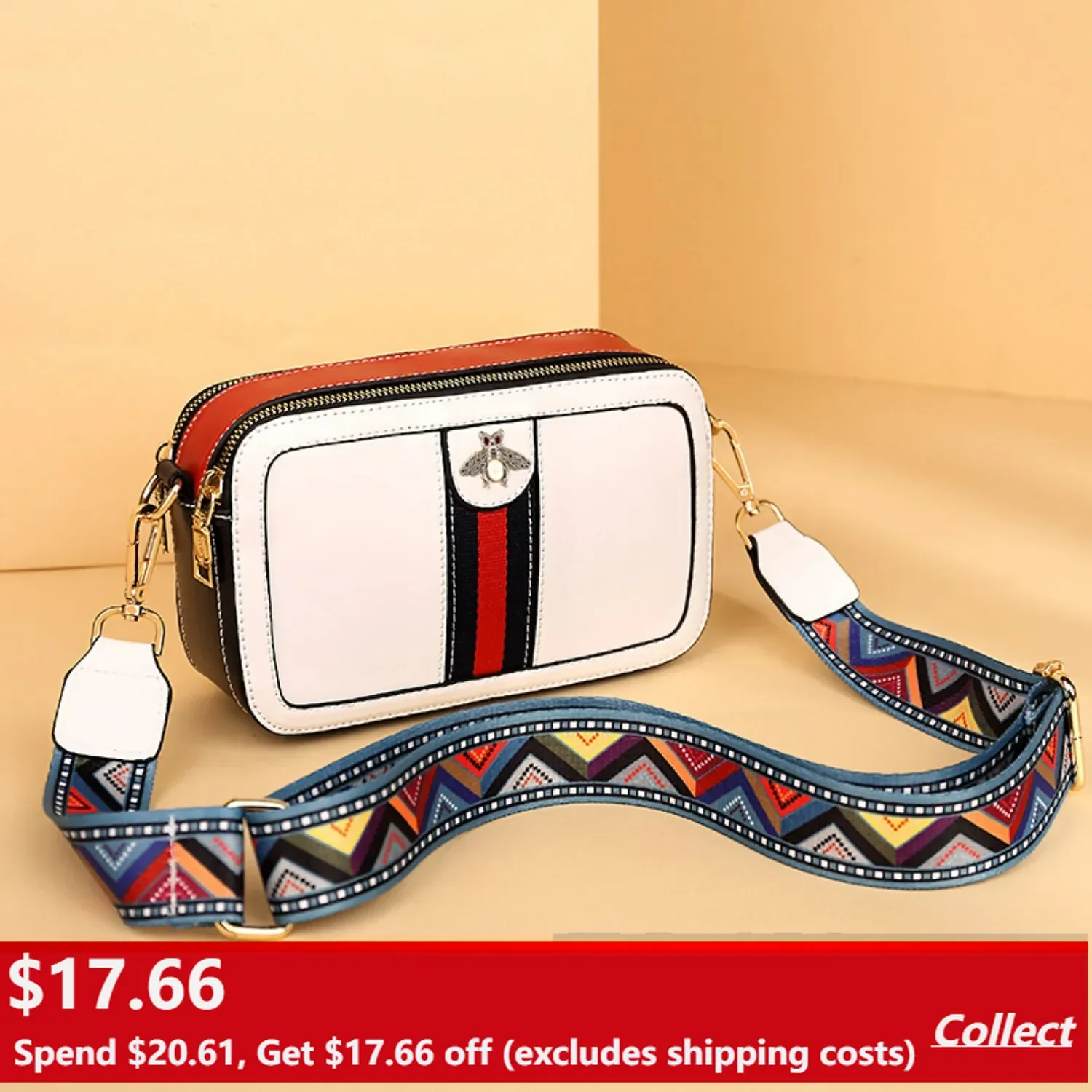 New Bee Pattern Crossbody Bag for Women PU Leather Shoulder Handbag Mini Camera Purse Fashion Clutch Bag