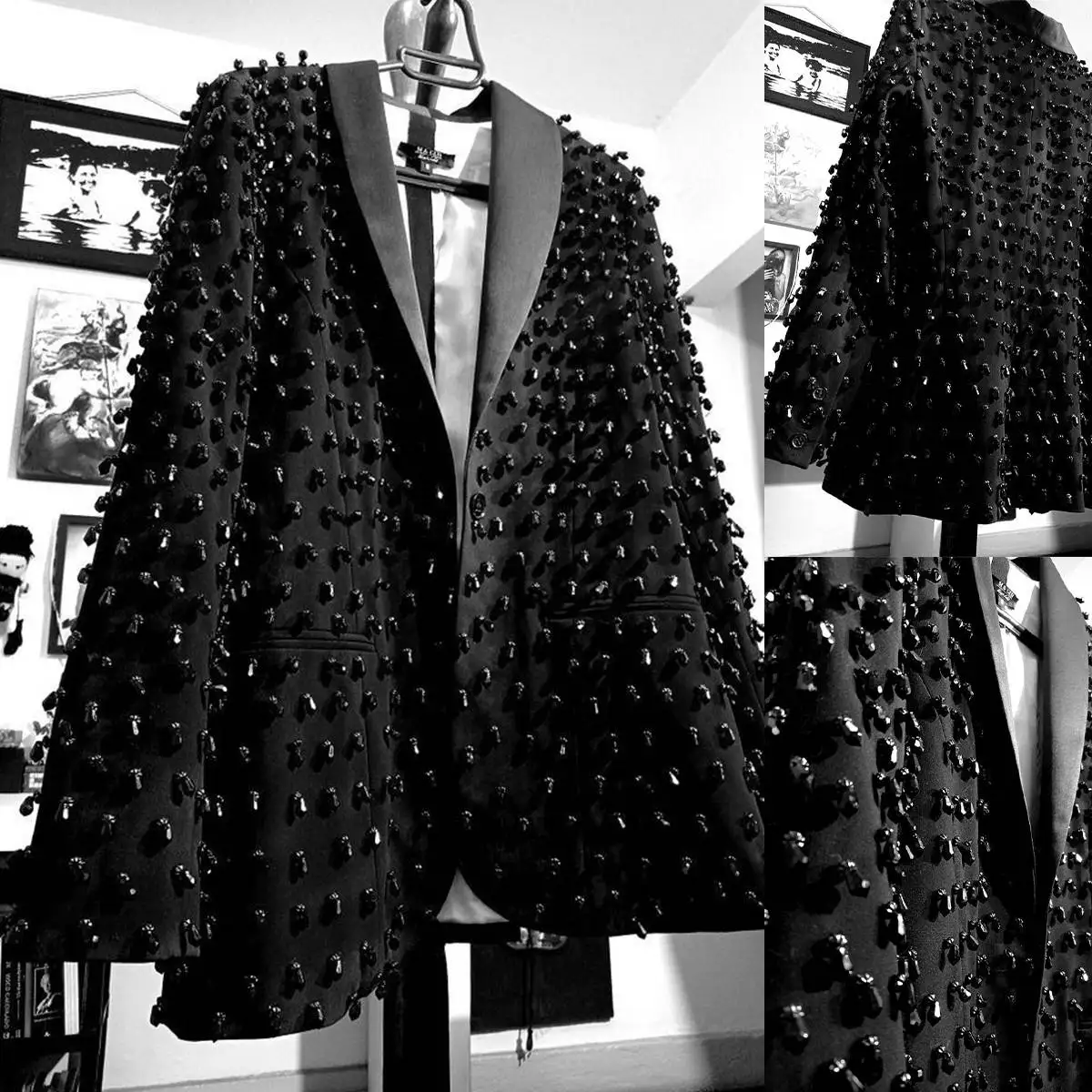 Runway Crystal Man Tuxedos Shawl Lapel 1 Piece Wedding Suit Slim Fit Blazer Single Breasted Evening Groom For Party Customized