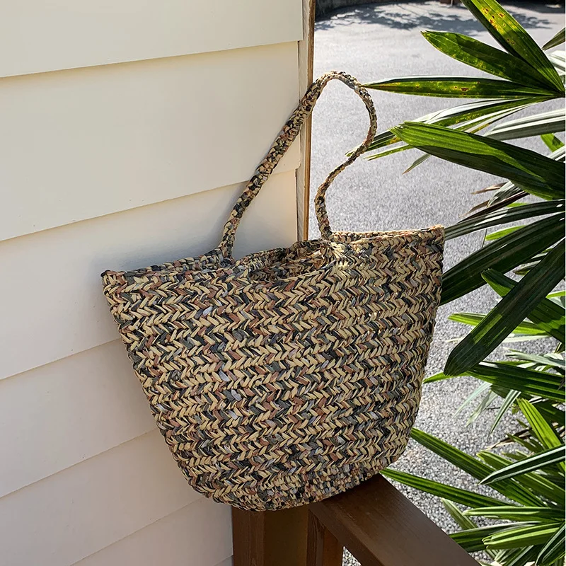 Summer New Handmade PP Grass Woven Straw Bag Large Capacity Bohemian Casual Travel Tote Bag Fashion Handwoven Holiday Beach Bag