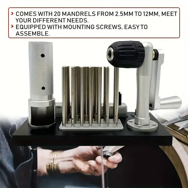 Professional Stainless Steel Wire Drawing Machine Manual Jump Ring Maker Machine with 20 Mandrel Accessories for Jewelry Makers