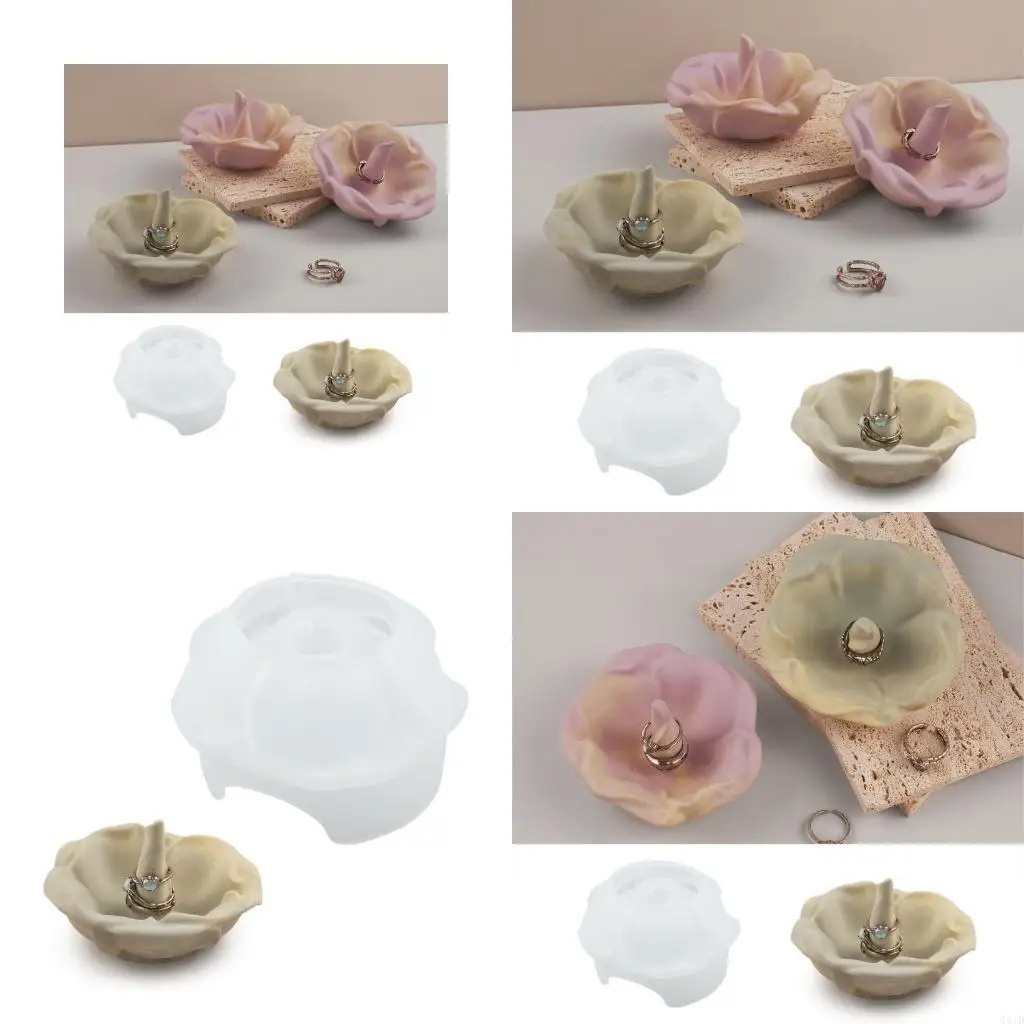  Elegant Rose Flower Silicone Tray Mold Epoxy Mould for Handmade Rings Holder