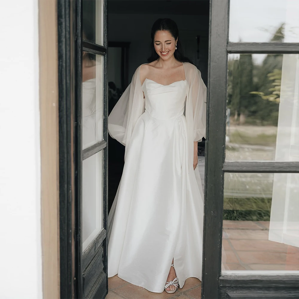 Simple Organza Wedding Cape With Puffy Long Sleeves Elegant Bridal Jacket Without Dress Fashion Wedding Accessories TSWD755