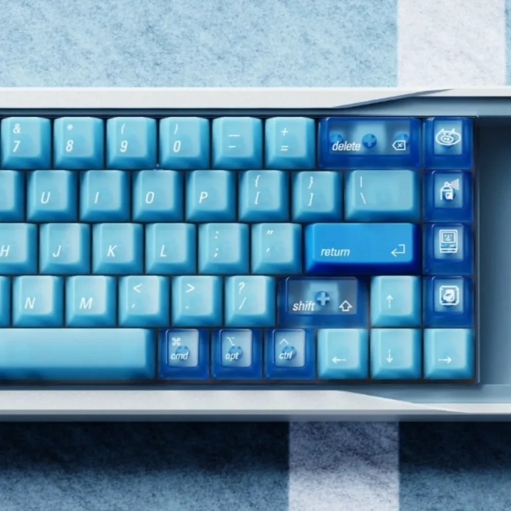 LeleLab Ocean Blue Keycaps Set 151 Keys Cherry Profile PC Material Blue Minimalist Design for Mechanical Keyboard Accessories
