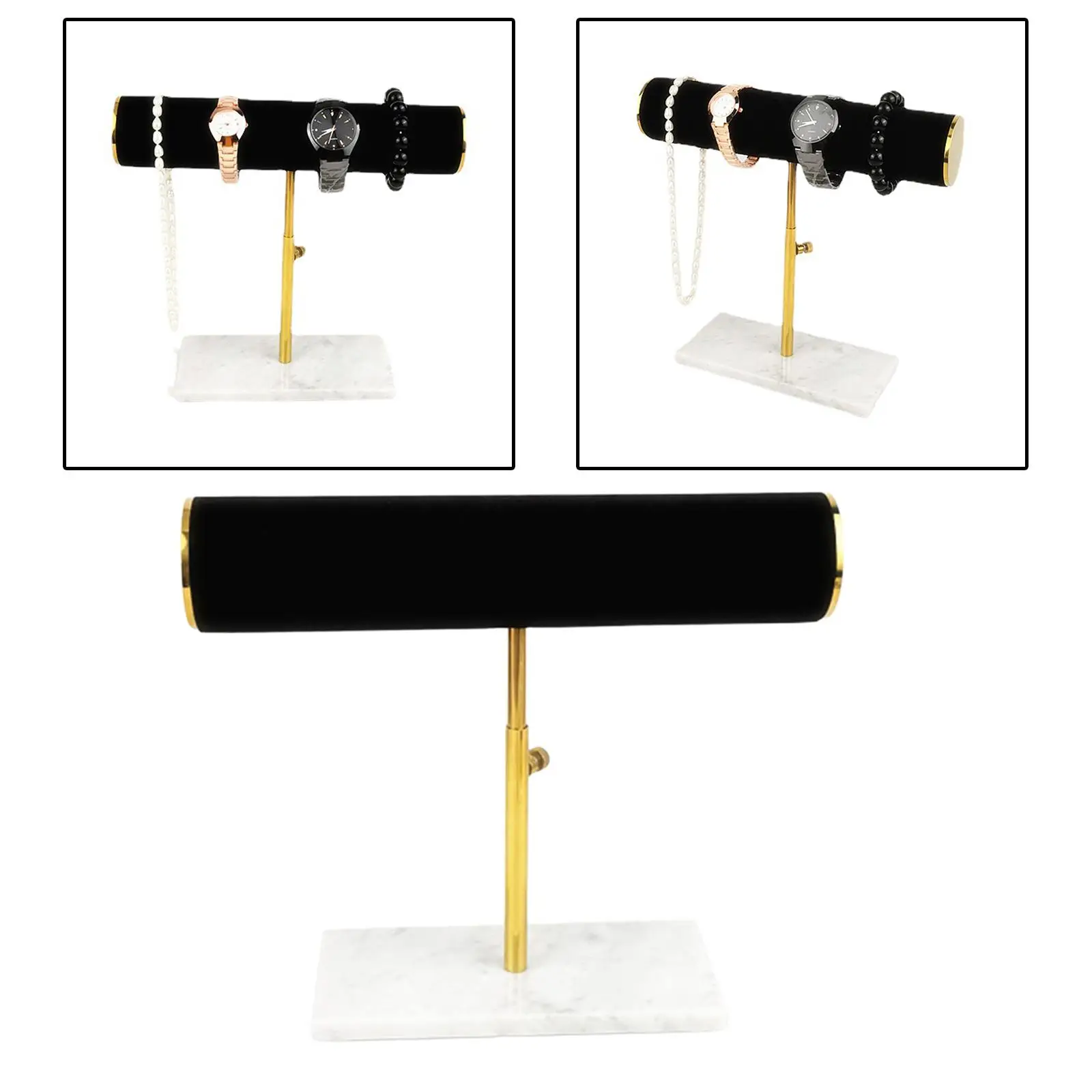 T Bar Jewelry Tower Velvet Bracelet Holder Marble Base Adjustable Display for Jewelry Storage Home Decor and Shop Showcase