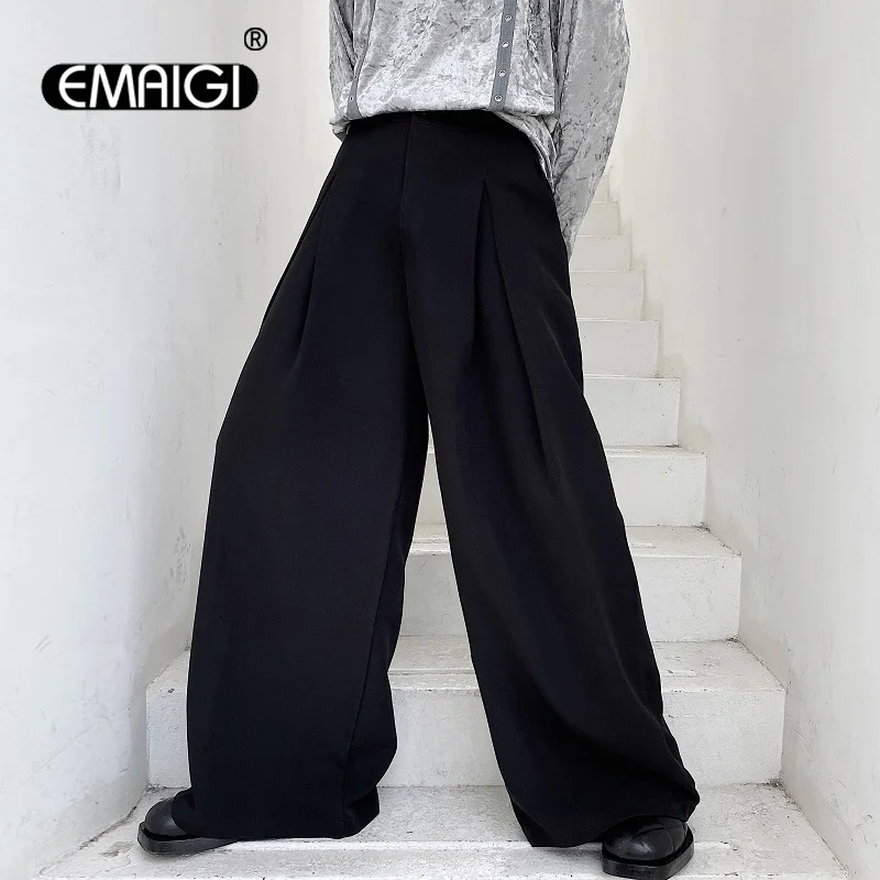 Pants Men High Waist Casual Wide Leg Suit Pant Male Vintage Fashion Japan Korea Streetwear Loose Long Trousers