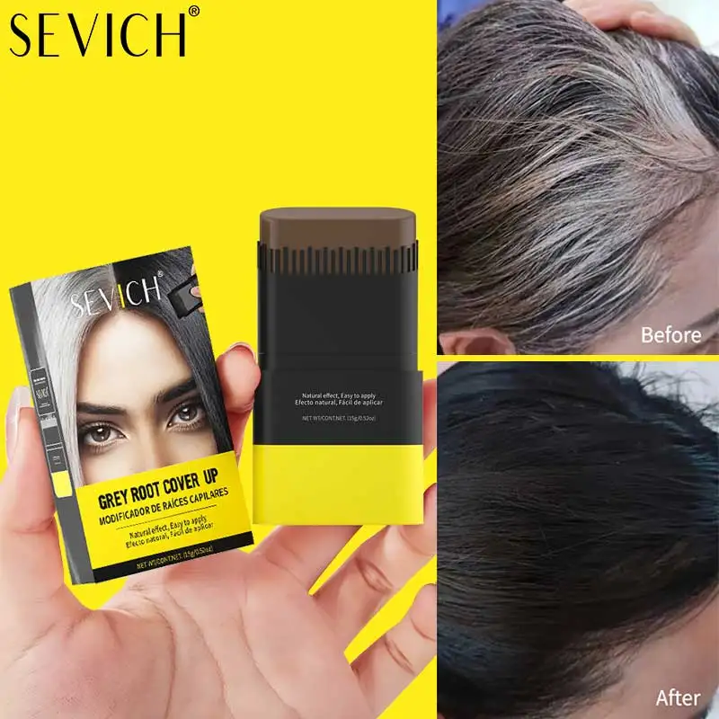 Plant Disposable Hair Coloring Stick 15G Instant Grey Coverage Waterproof Hairline Root Concealer Stick Portable Hair Dye Stick