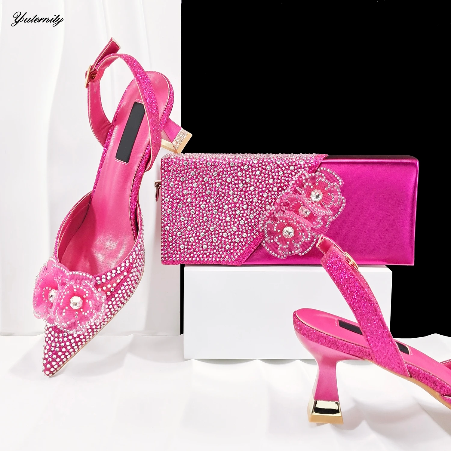 Top Quality Italian Rhinestone Shoes And Matching Bag Set African Style Elegant Woman Shoes And Bags Set For Party Dress