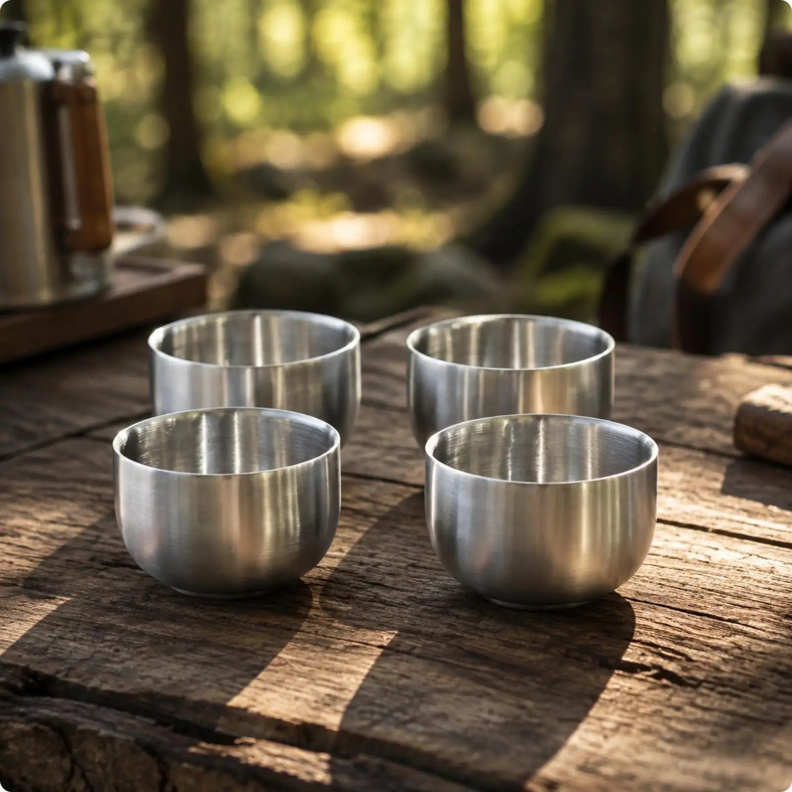 4 Pieces Rust-Resistant Tea Cups | Smooth metal Finish, Easy-stow Design, Stainless Steel Cups, for Camping