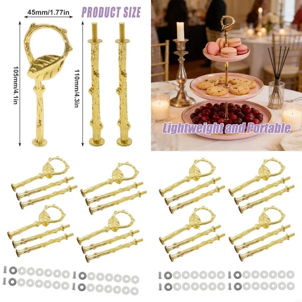  Dessert Tray Replacement Hardware, 4 Gold Handle Sets for Party Displays