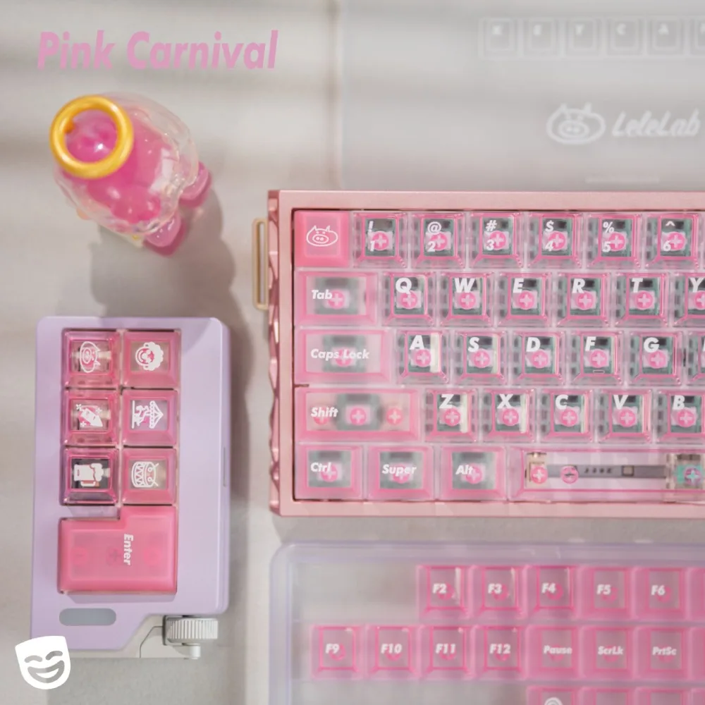 LeleDesign SupSup Pink Carnival Keycaps Set BASE /NumPad Cherry Profile Transparent  Key Caps Mechanical Keyboard Game Accessory