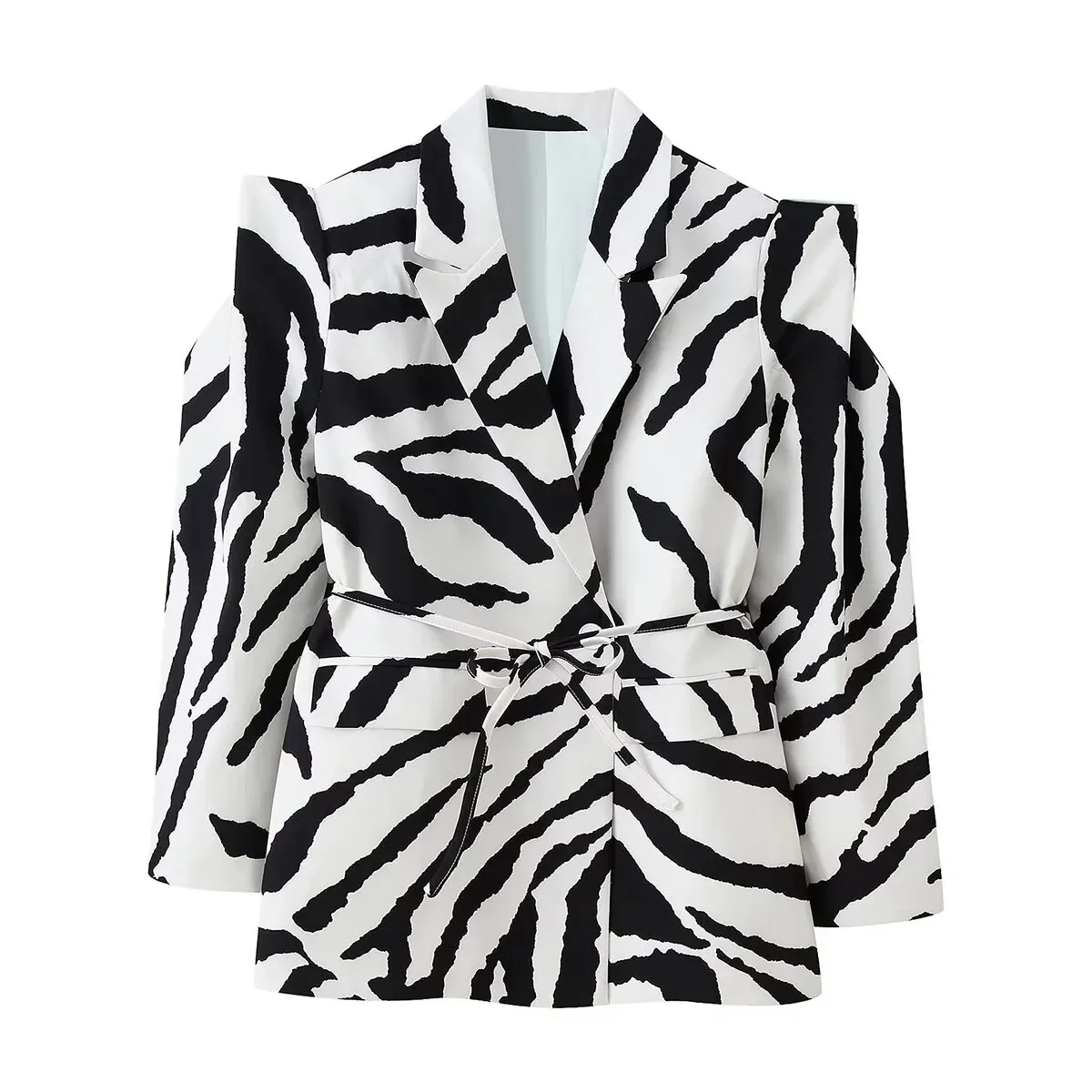 European and American style 2026 new summer style simple zebra pattern waist slimming wide shoulder suit jacket