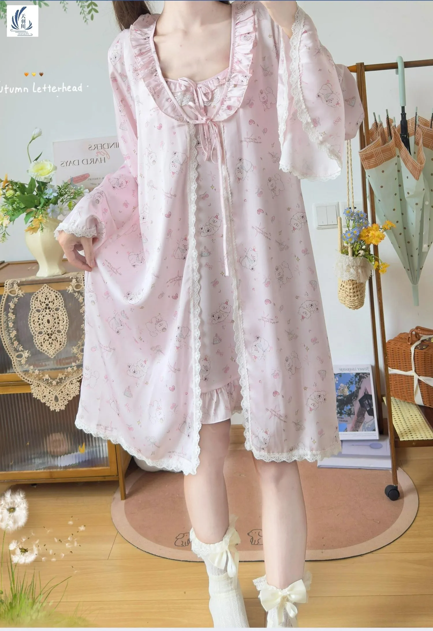 Sweet Floral Print Women Nightgown Ruffle Trim Spaghetti Strap Builtin Bra Pads Soft Loungewear Wearoutside Sleep Dress