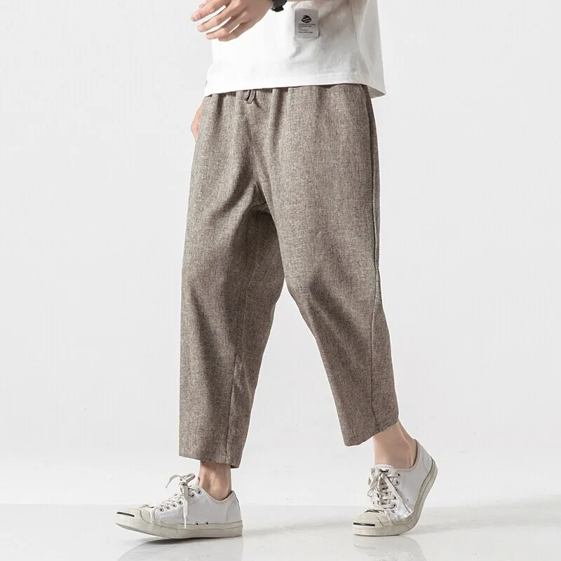 2025 Summer Men Chinese Style Pants Men Hip Hop Linen Harem Pants Male Casual Trousers Drawstring Joggers Pants