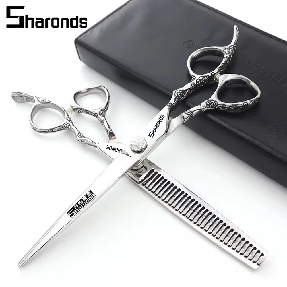 SHARONDS Professional Hairdressing Scissors 6 inch Barber Dedicated thinning Shears hairstylist Specificlied Hair Cutting tools