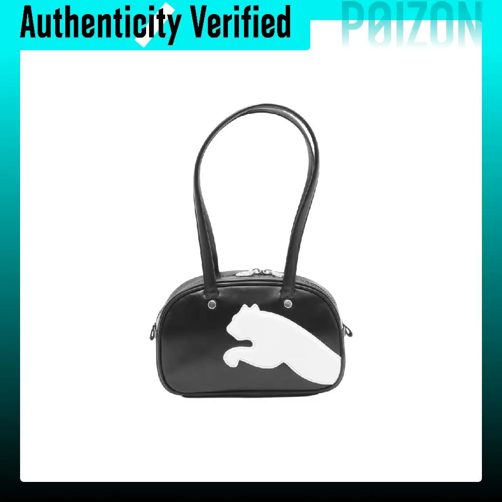 PUMA Artificial Leather Bowling Bag, Shoulder Bag Regular Women's Black & Warm White 092846-03
