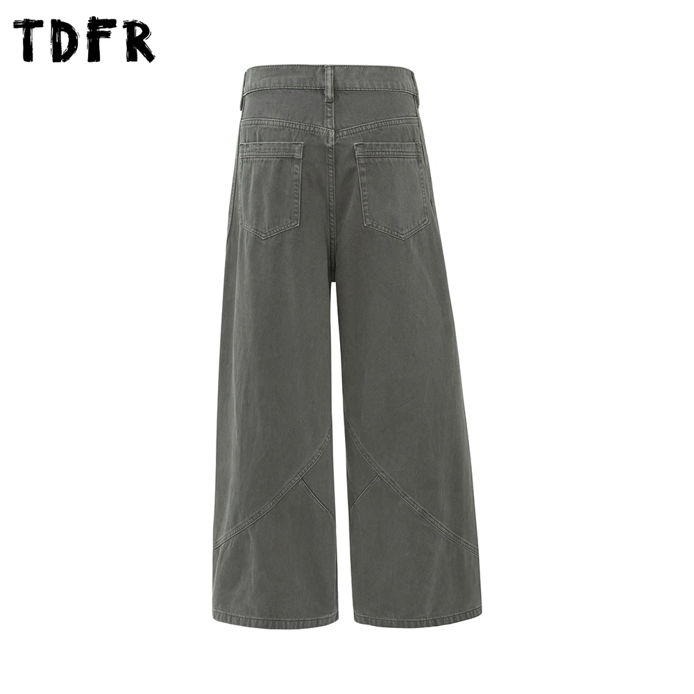 Washed Distressed Spliced Cargo Pants Mens Retro Casual Pocket Straight Wide Leg Baggy Zipper Fly Trousers Man