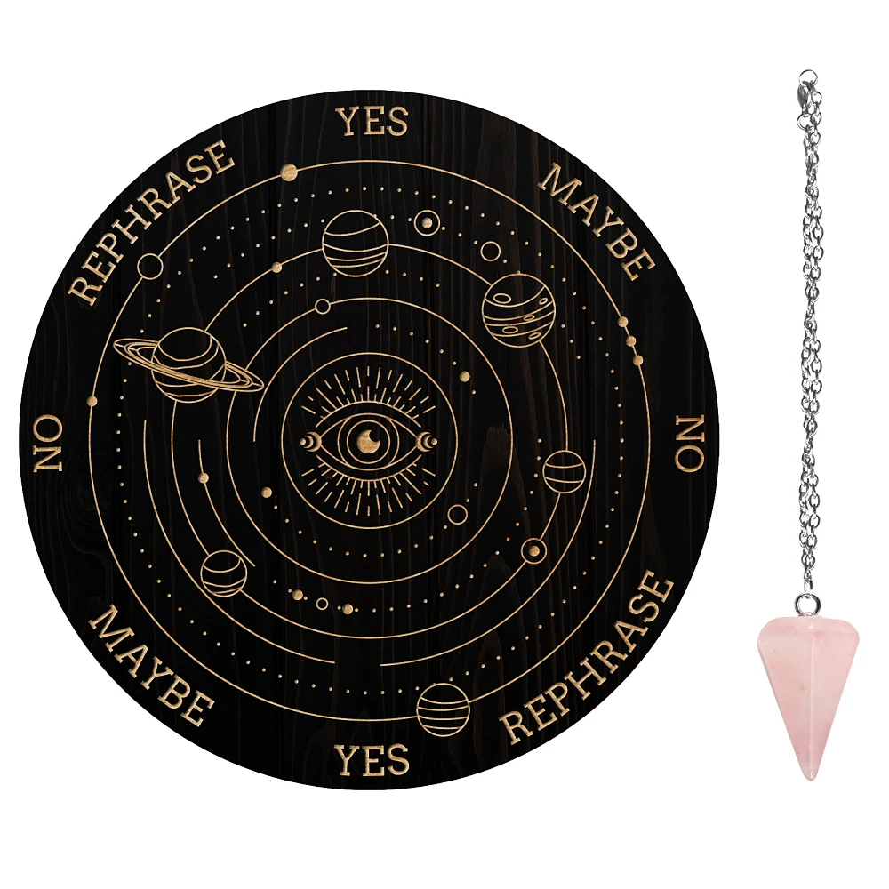 1Pc PVC Plastic Pendulum Board 1Pc 304 Stainless Steel Cable Chain Necklaces 1Pc Rose Quartz Stone Pendants for Supplies Planet