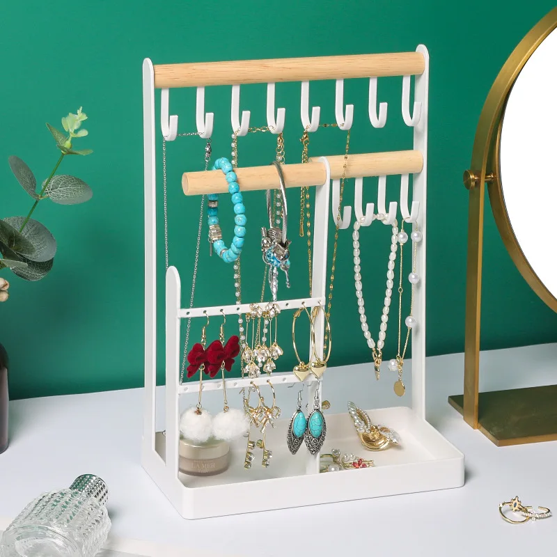 Jewelry Tree Stand Organizer 3in1 Necklace Organizer Display Bracelet Earrings and Ring Tray Jewelry Holder Hanger MetalWhite