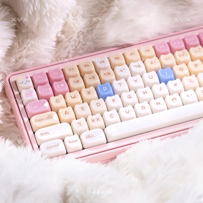Cute Cat Theme Keycaps Set Custom PC Transparent Engraving MOA Profile Keyboard Cap 148keys for Mechanical Keyboard Accessories