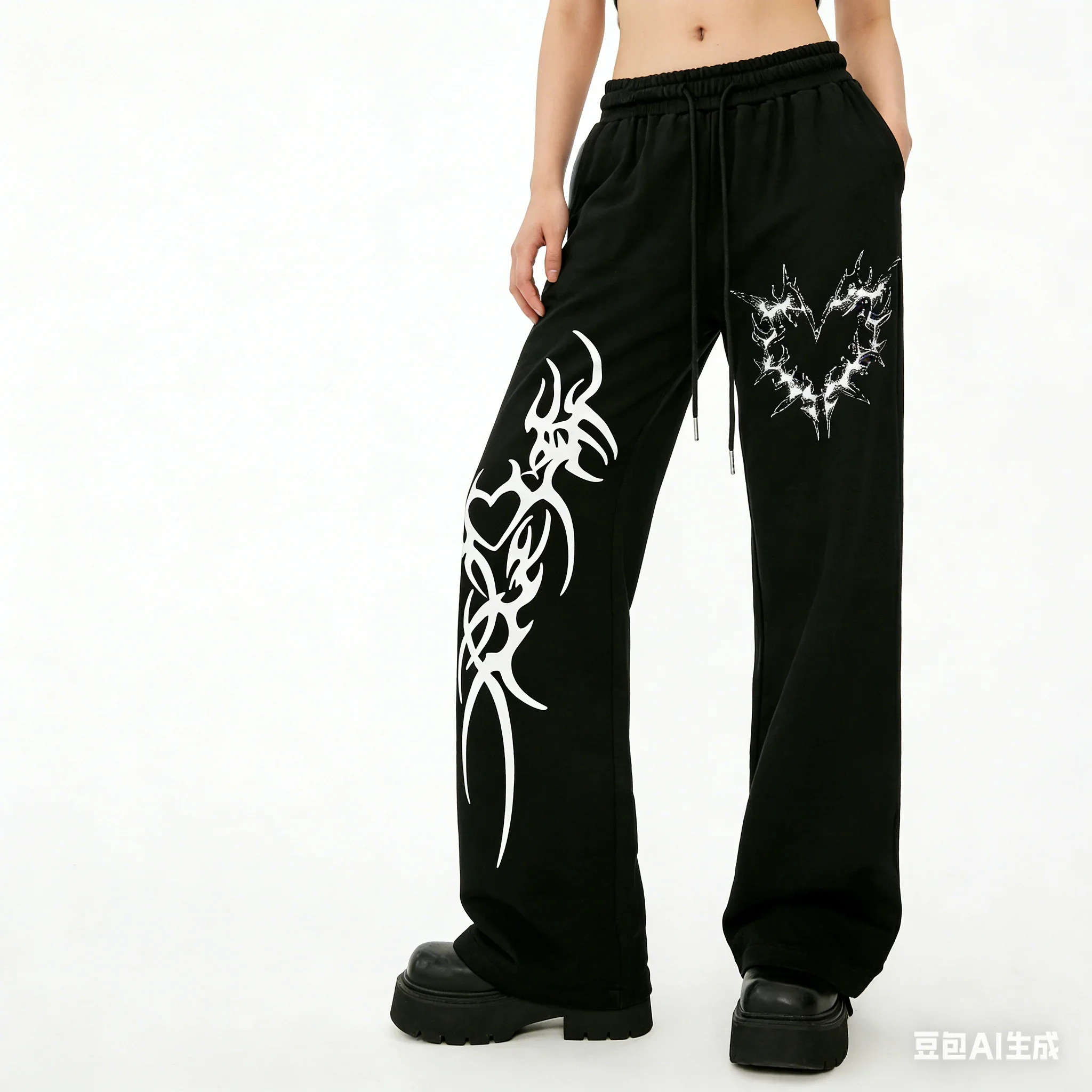 Summer Men's and Women's Street Fashion Heart Print Gothic Trend 3D Quick Drying Casual Sports Comfortable Pants