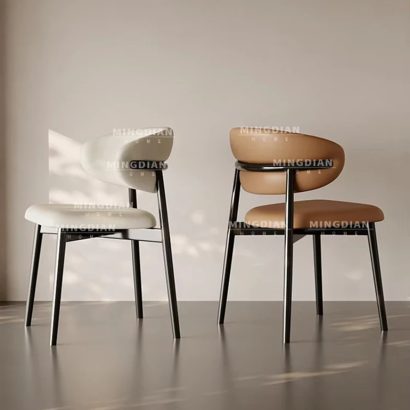 Italian Nordic Style Dining Chair, Modern Desk Seat for Home, Designer Vanity Makeup Stool, Minimalist Backrest Accent Bench