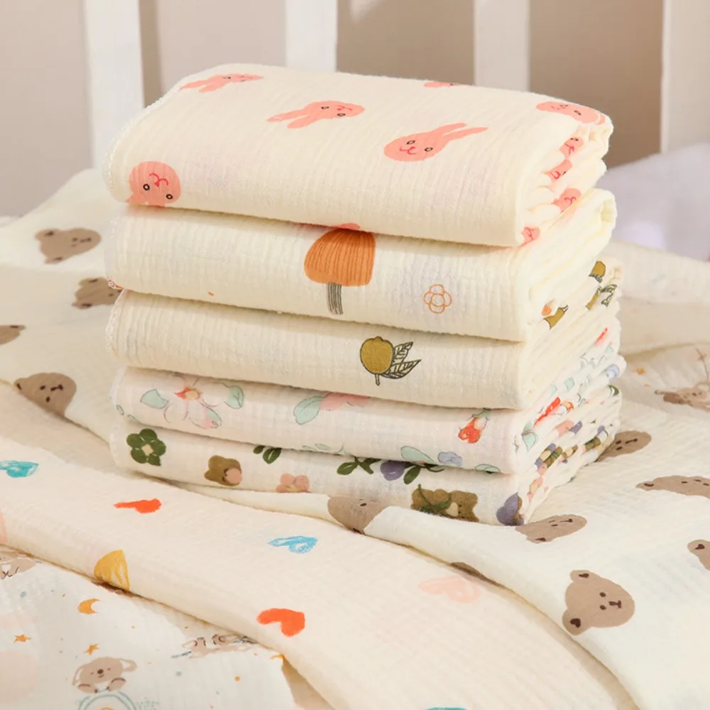 Double-Layered Baby Swaddle Blanket Breathable Gauze Cartoon Print Baby Quilt Soft Cotton Bath Towel Newborn Wrap Blanket