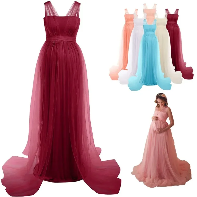 Long Maternity Dress Photography Props Pregnancy Dress Wrap Photo Shoot Pregnant Tulle Maxi Gown Party Baby Shower Dress