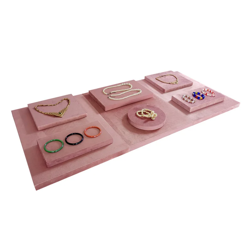 New Velvet Jewelry Display Window Showcase MDF Board Counter Store Jewellery Stand Necklace Ring Holder Cases