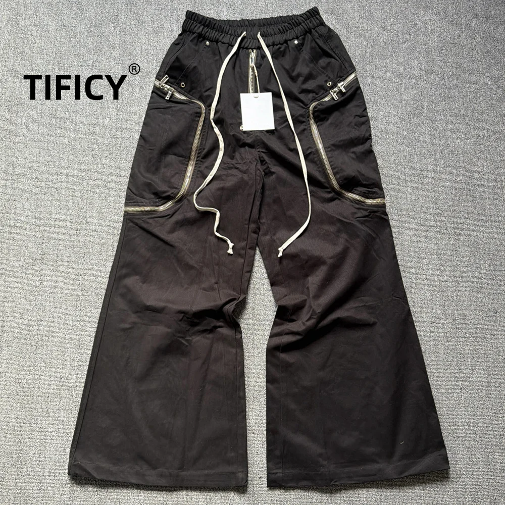 High Street Pants RO Dark Style Men's Diamond Zipper Large Pocket Workwear Wide Leg Slightly Flared Loose Floor Pants