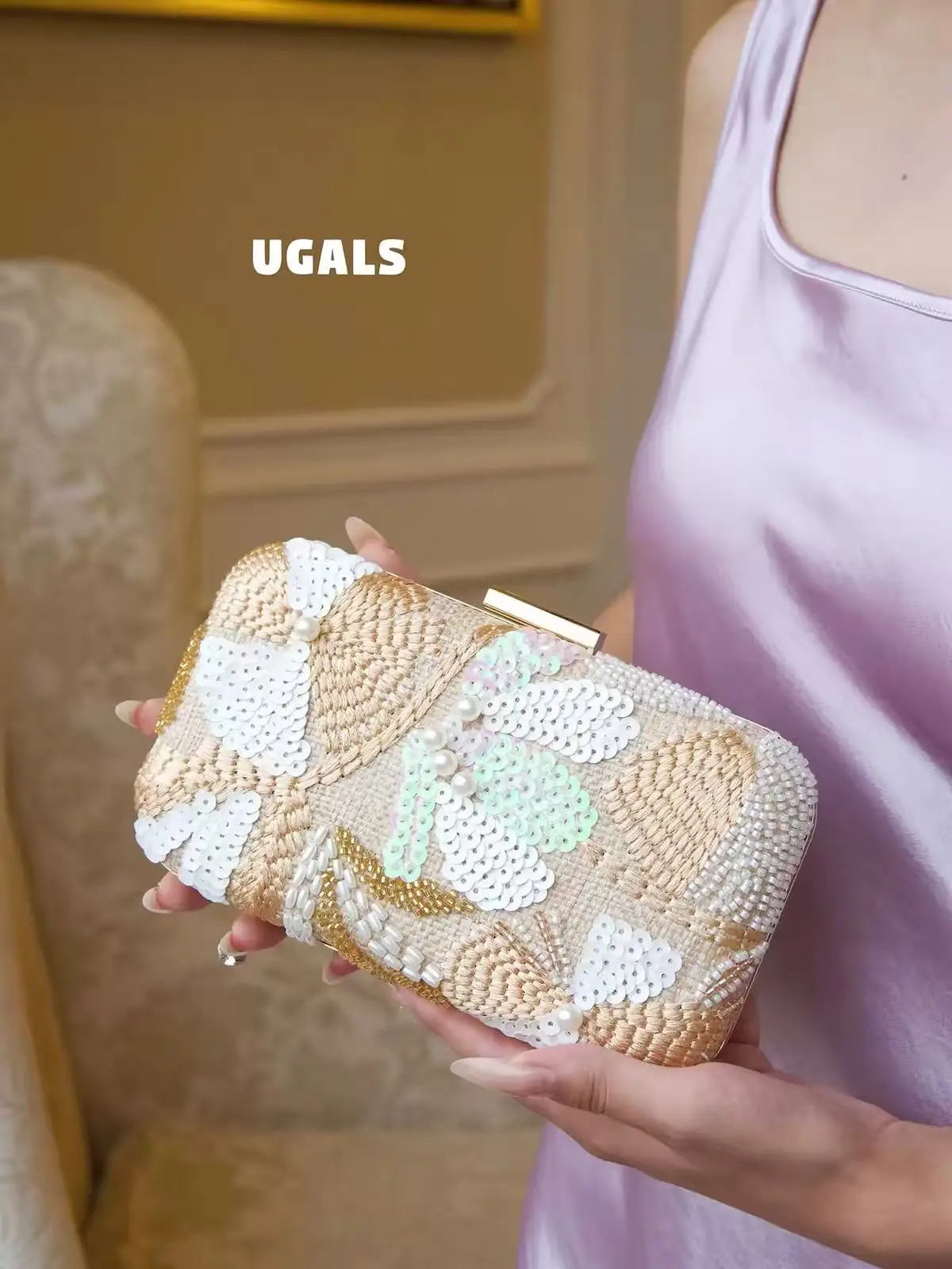 Fashion Glitter Sequins Women Handbag Beads Beaded Luxury Embroidery Evening Bag Wedding Party Banquet Clutch Purse Shoulder Bag