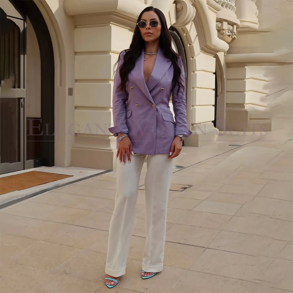Elegant Women Suits Blazer Formal Double Breasted Peak Lapel Clothing Luxury Slim Office Lady 2 Piece Jacket Pants Clothing