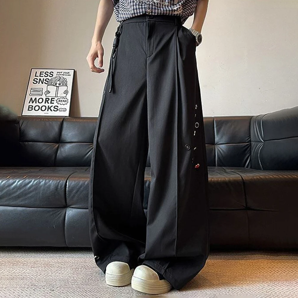 Mens Y2k Deconstructed Casual Wide Leg Pants Spring Streetwear Fashion Niche Outdoor Plain Casual Trousers Men'S Clothing 2026