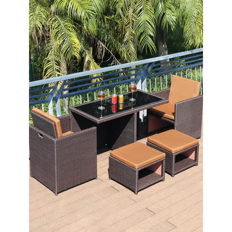 Outdoor Table And Chair SetChair Three-Piece Set Garden, Courtyard, Leisure, Small Balcony, Outdoor Furniture, Rattan Table And