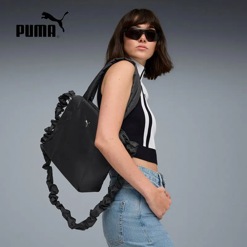PUMA Unisex Black Cloud Shoulder Bag Pleated Shoulder Strap Underarm Handbag Outdoor Daily Casual Bag 091444-04