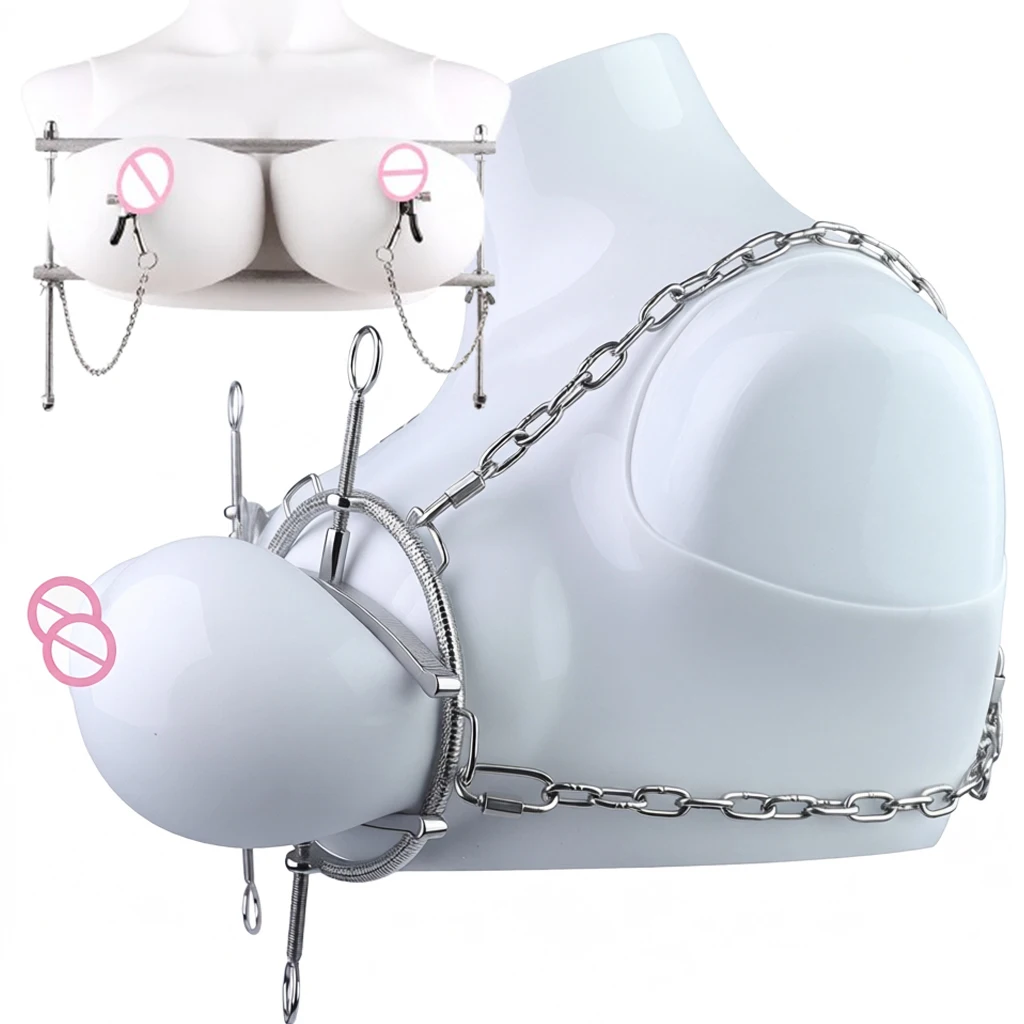 QKKQ Stainless Steel Breast Bondage Chest Clamp Nipples Massager Strapon Metal Bra Nipple Teating BDSM Sex Toys For Women Men