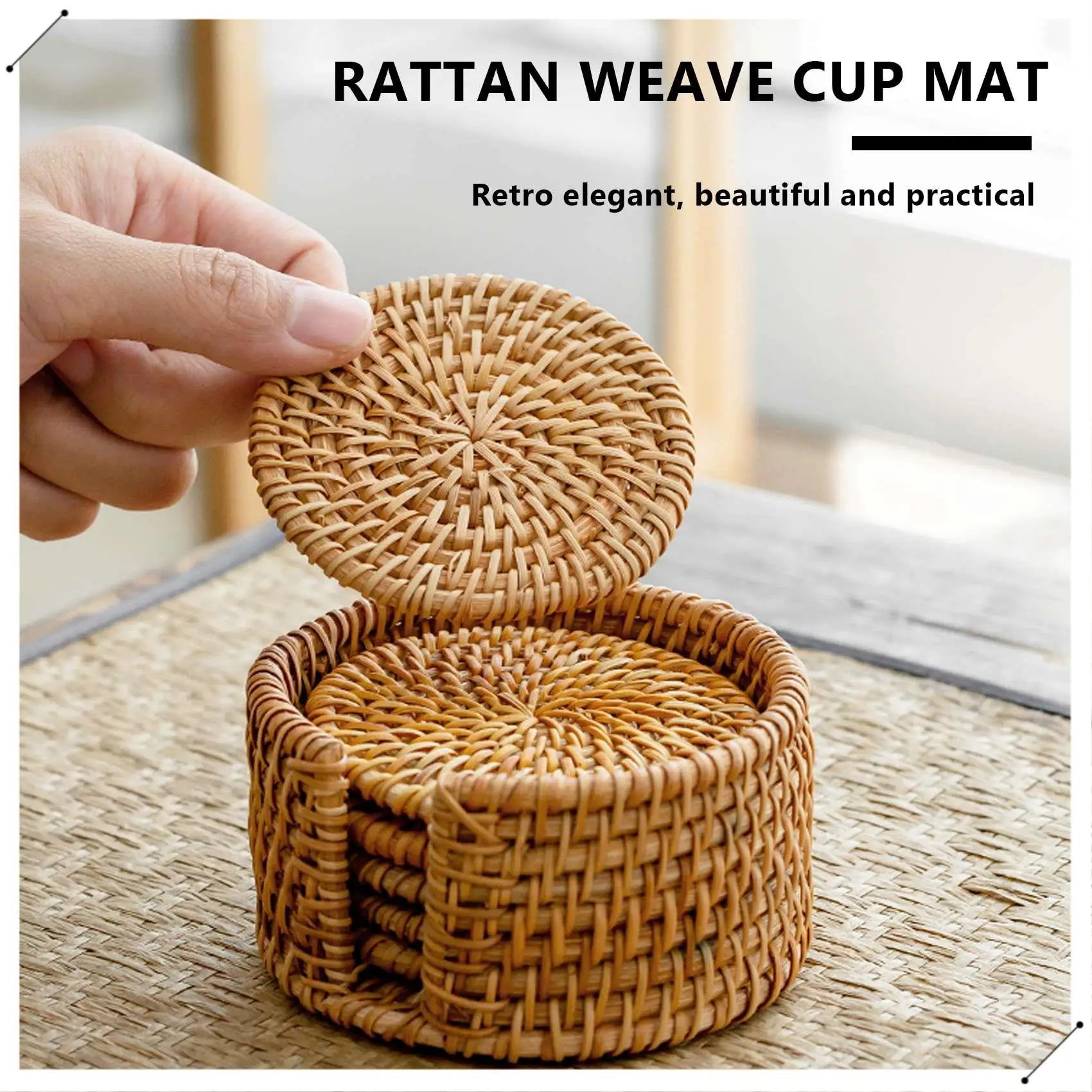 6Pcs/ Drink Coasters Set For Kungfu Tea Accessories Round Tableware Placemat Dish Mat Rattan Weave Cup Mat Pad Diameter 8Cm