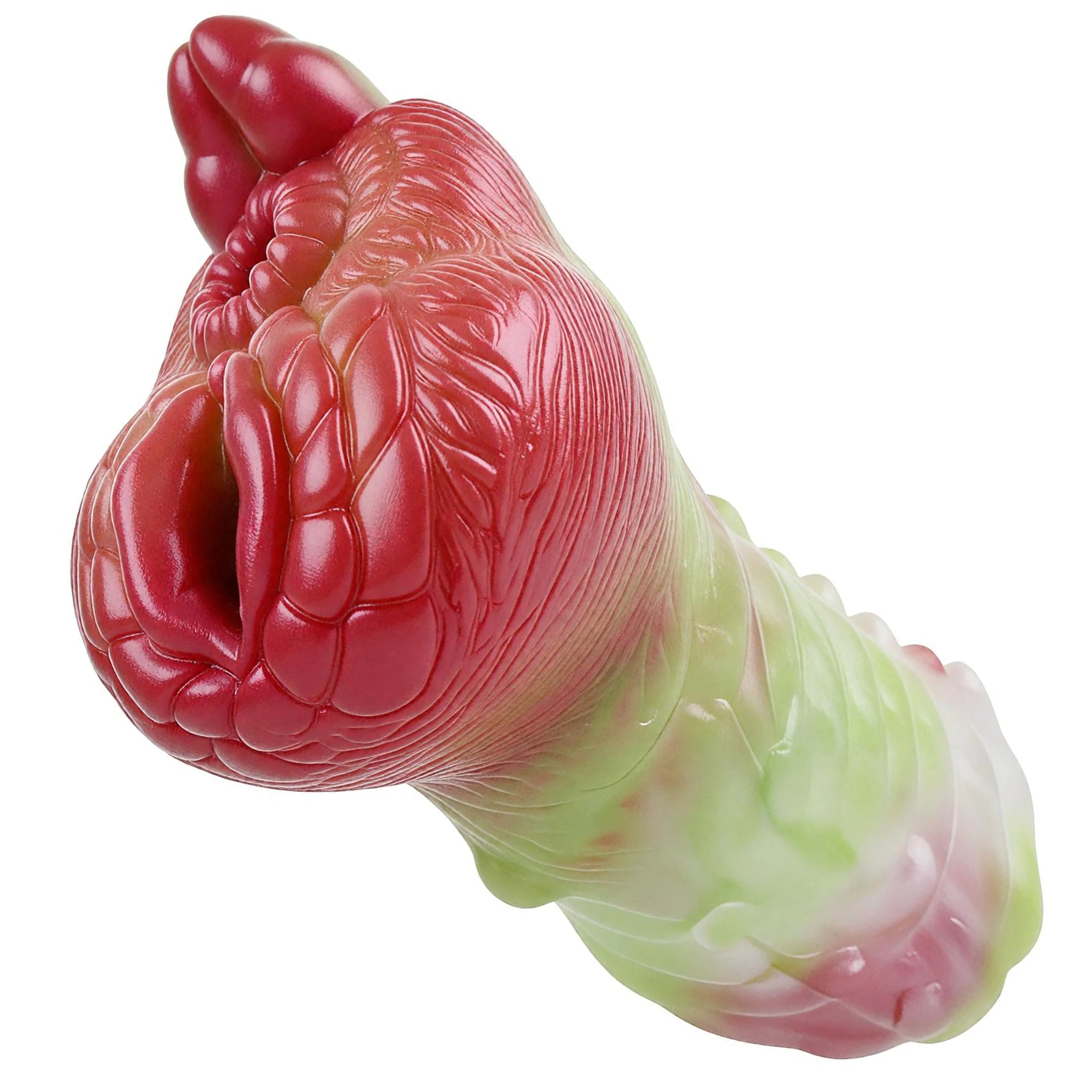 SHAZ Men Pleasure Iridescent Pink Green Scaled Monster Bull Male Masturbator Silicone Pocket Pussy Stroker with Ribbed Tunnel